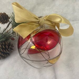 Partylite Retired Mosaic Calypso Christmas Glass Ball Ornament Red Gold Clear